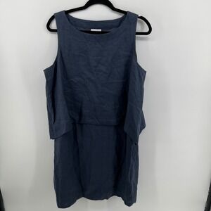 Pure Jill Navy Blue Linen Layered Shift Dress Women's Large Petite Sleeveless